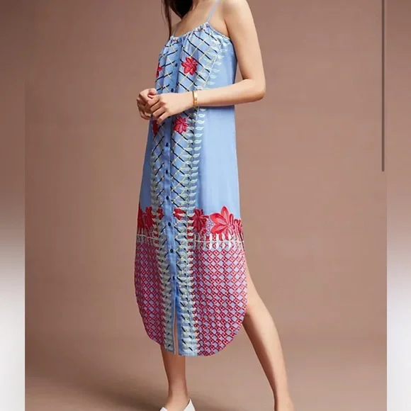 Anthropologie Estila embroidered tank dress women size XS - Picture 3 of 7
